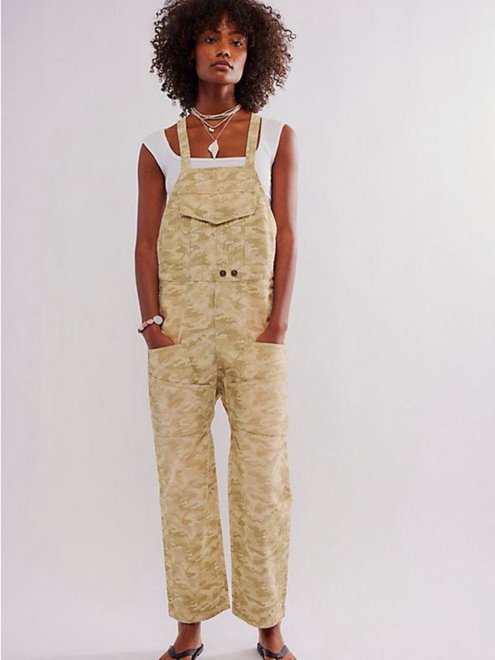 Free People We The Free - Way It Goes Camo Harem Overalls Size L